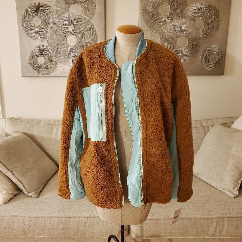 Free People Rivington Sherpa Jacket size Small in Amber Combo - NEW - Picture 7 of 16